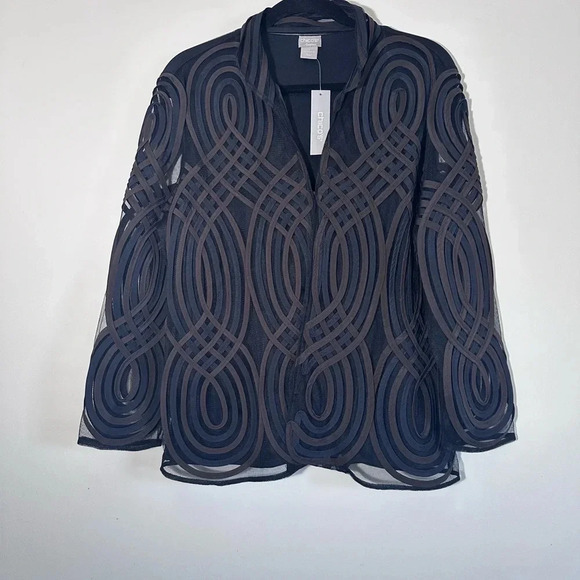 Chico’s travelers Neutral Swirl strip jacket brown navy size 1 8/10 NWT - Picture 3 of 13